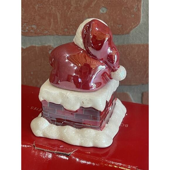 Avon Ceramic Santa Claus Down the Chimney Poured Candle w/ Lid Never Lit 4"x3" - Picture 3 of 7